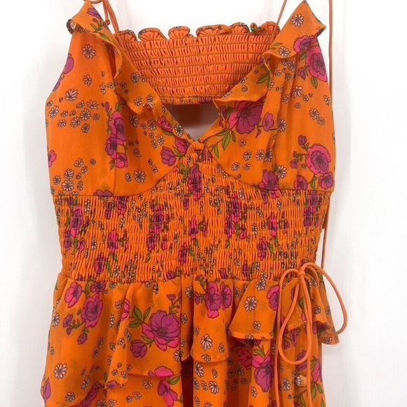 For Love & Lemons Peony High Low Floral Midi Dress Size M Adjustable Straps - Picture 7 of 11